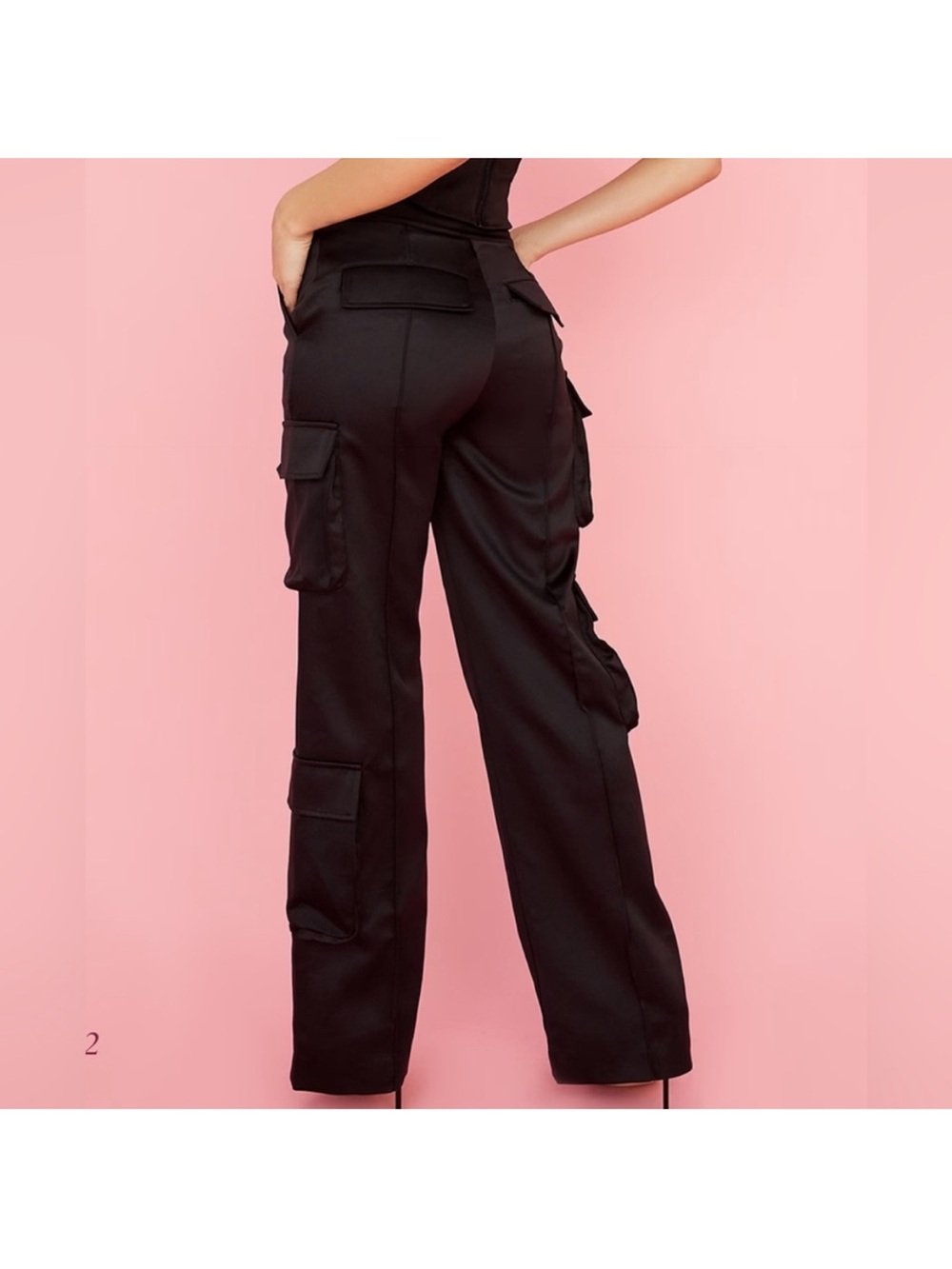 House of CB Silky Cargo Black Pants size L+ (Sz 10/12)